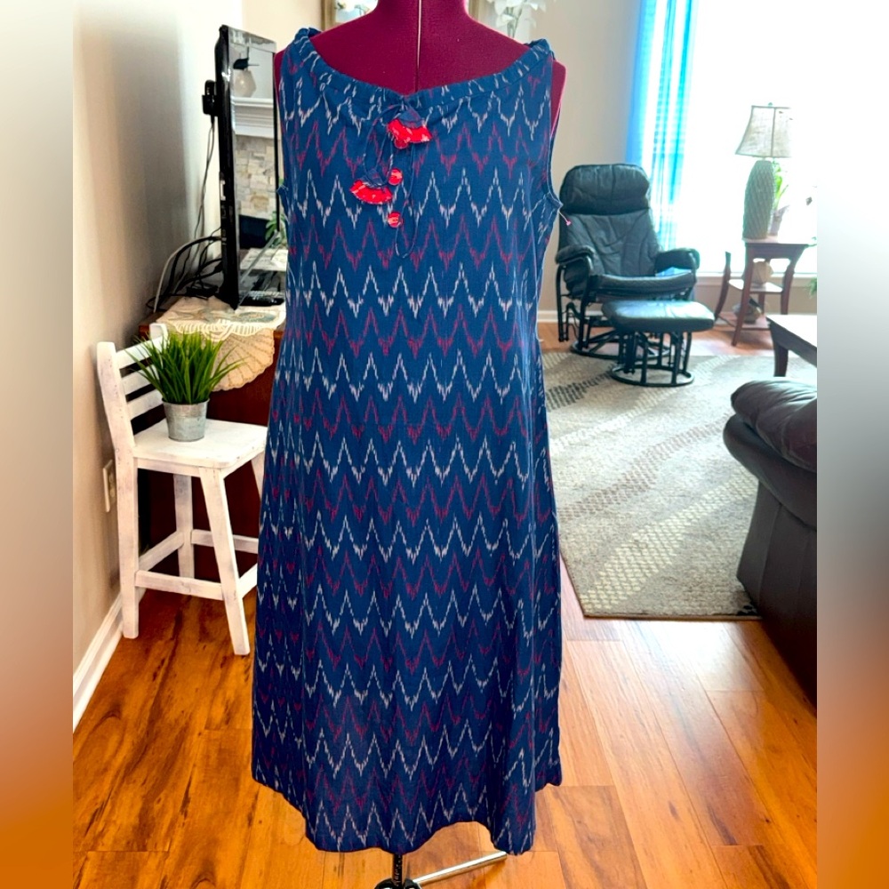 Jaypore NWOT indigo blue cinch neck cotton A line dress XL India - Picture 2 of 12
